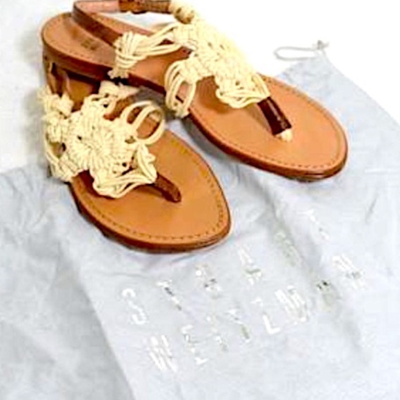 Stuart Weitzman Off White Rope Thong Adjustable Sandals - Picture 2 of 11